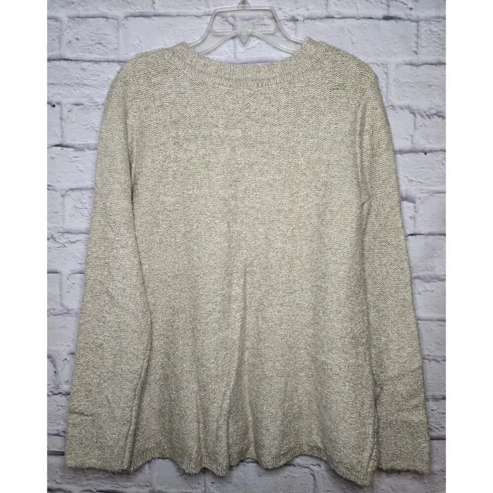 Soft Surroundings cream Oatmeal cable knit pullover crew sweater Medium. - Picture 3 of 7
